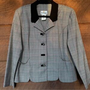 Vintage Petite Perceptions Plaid Blazer – 16P – Black/White/Red – Velvet Collar